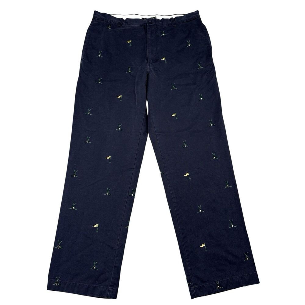 J Crew Pants Mens Size 36 x 32 Navy Blue Broken In Chino Golf Print 19th Hole